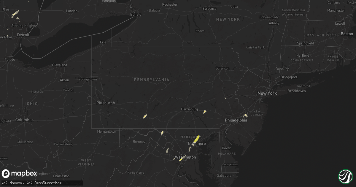Hail map in Pennsylvania on August 3, 2017