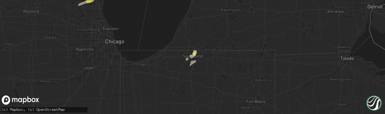 Hail map in South Bend, IN on August 3, 2017