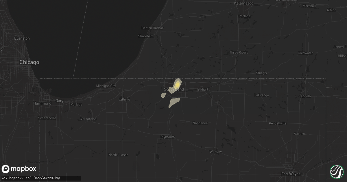 Hail map in South Bend, IN on August 3, 2017