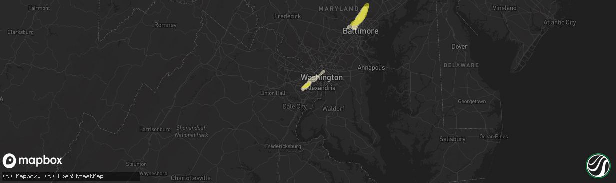 Hail map in Springfield, VA on August 3, 2017