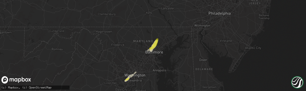 Hail map in Towson, MD on August 3, 2017