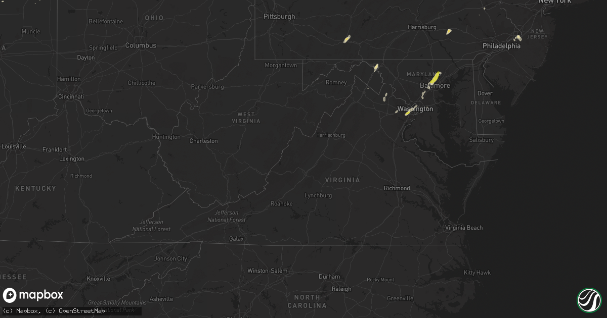 Hail map in Virginia on August 3, 2017