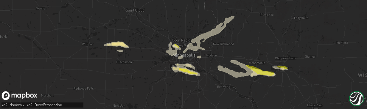 Hail map in Minneapolis, MN on August 3, 2018