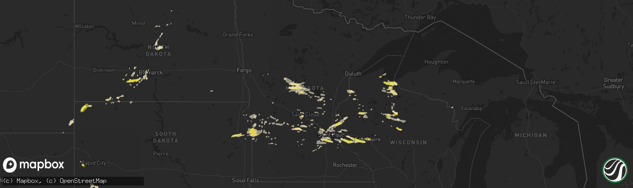 Hail map in Minnesota on August 3, 2018