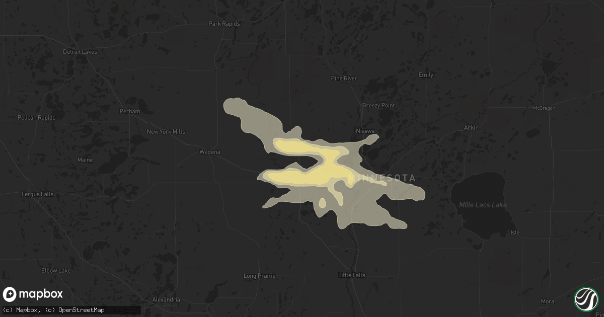 Hail map in Motley, MN on August 3, 2018