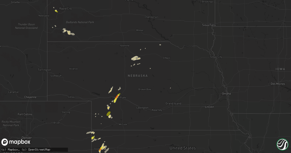 Hail map in Nebraska on August 3, 2018