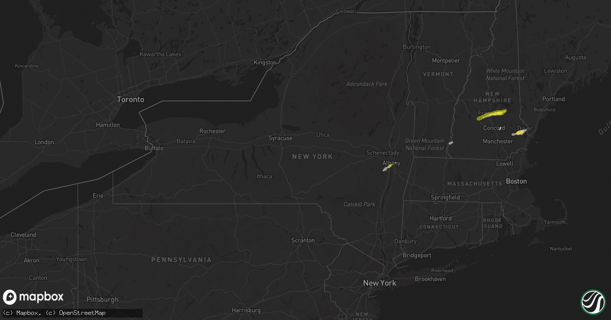 Hail map in New York on August 3, 2018