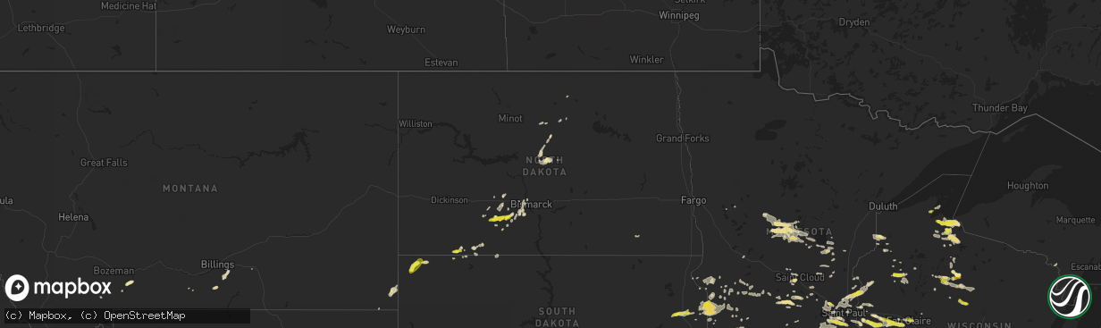 Hail map in North Dakota on August 3, 2018