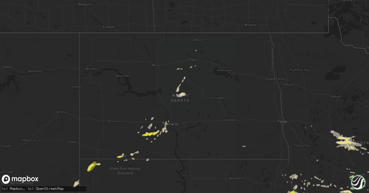 Hail map in North Dakota on August 3, 2018