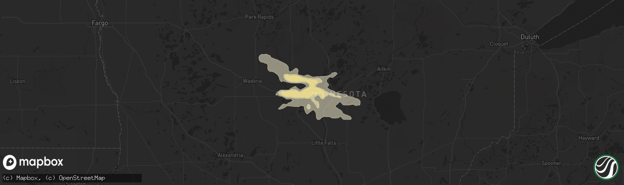 Hail map in Pillager, MN on August 3, 2018