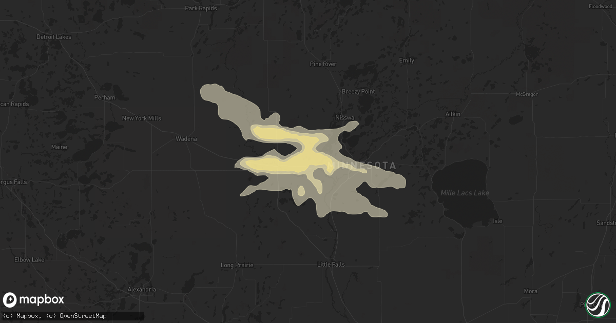 Hail map in Pillager, MN on August 3, 2018