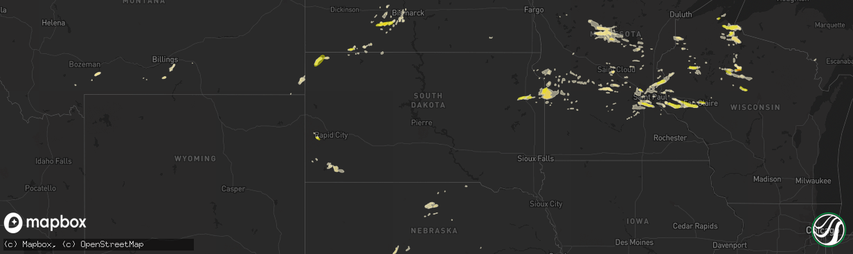 Hail map in South Dakota on August 3, 2018