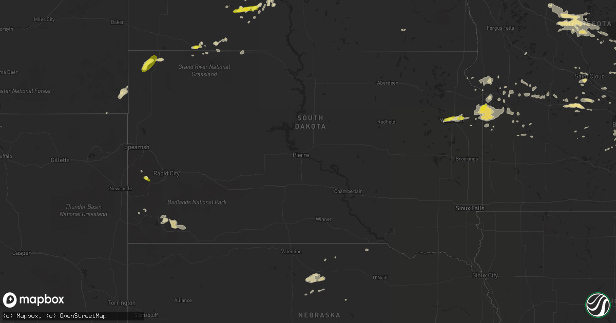 Hail map in South Dakota on August 3, 2018