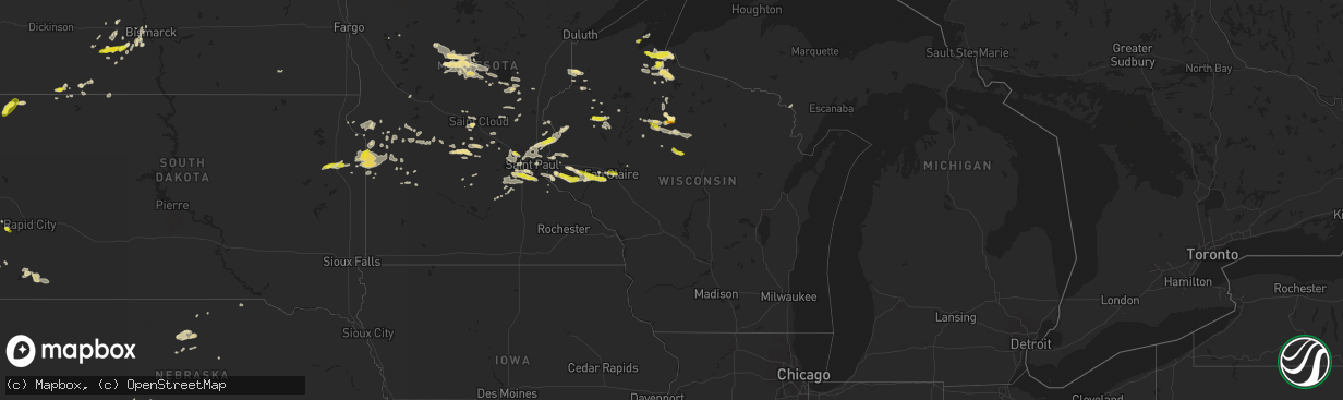 Hail map in Wisconsin on August 3, 2018