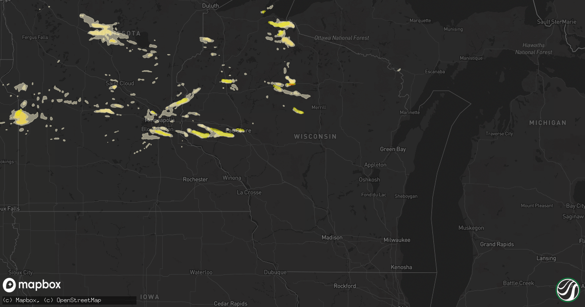 Hail map in Wisconsin on August 3, 2018