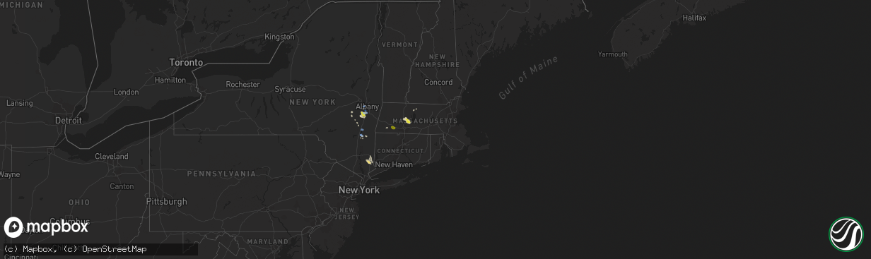 Hail map in Massachusetts on August 3, 2019