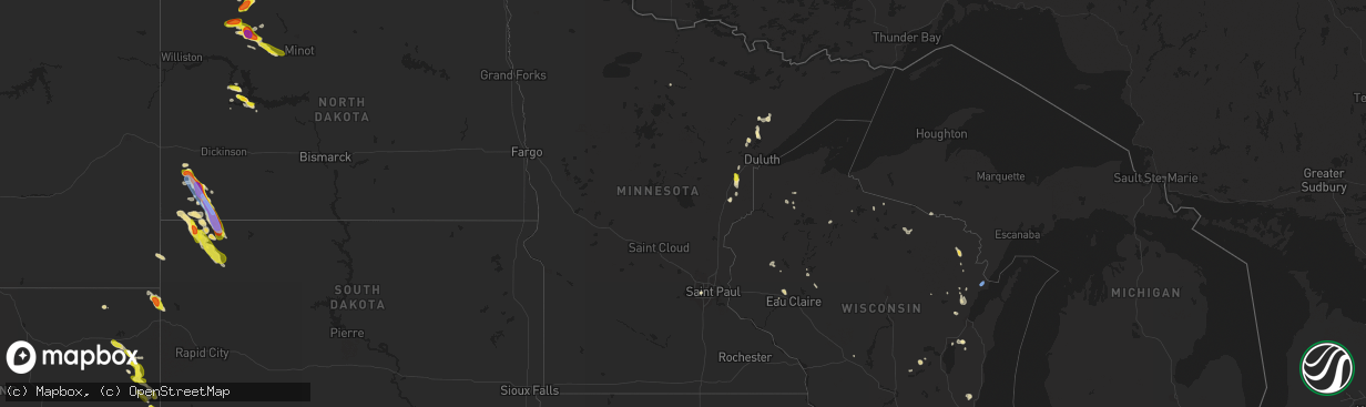 Hail map in Minnesota on August 3, 2019