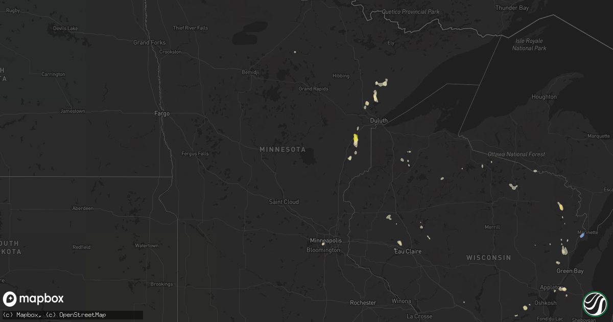 Hail map in Minnesota on August 3, 2019