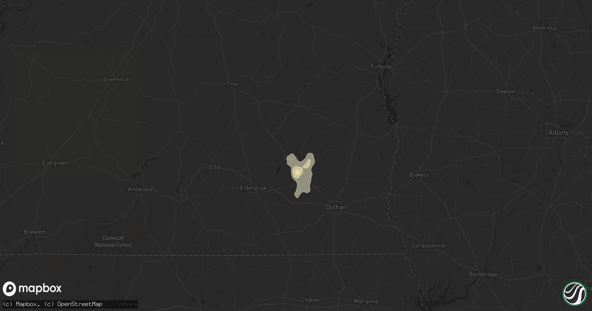 Hail map in Ozark, AL on August 3, 2019