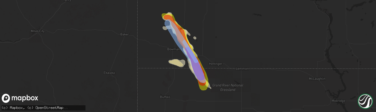 Hail map in Scranton, ND on August 3, 2019