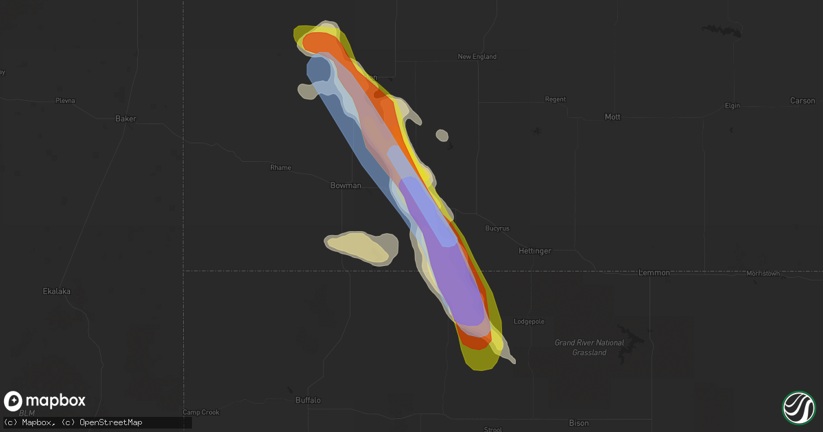 Hail map in Scranton, ND on August 3, 2019