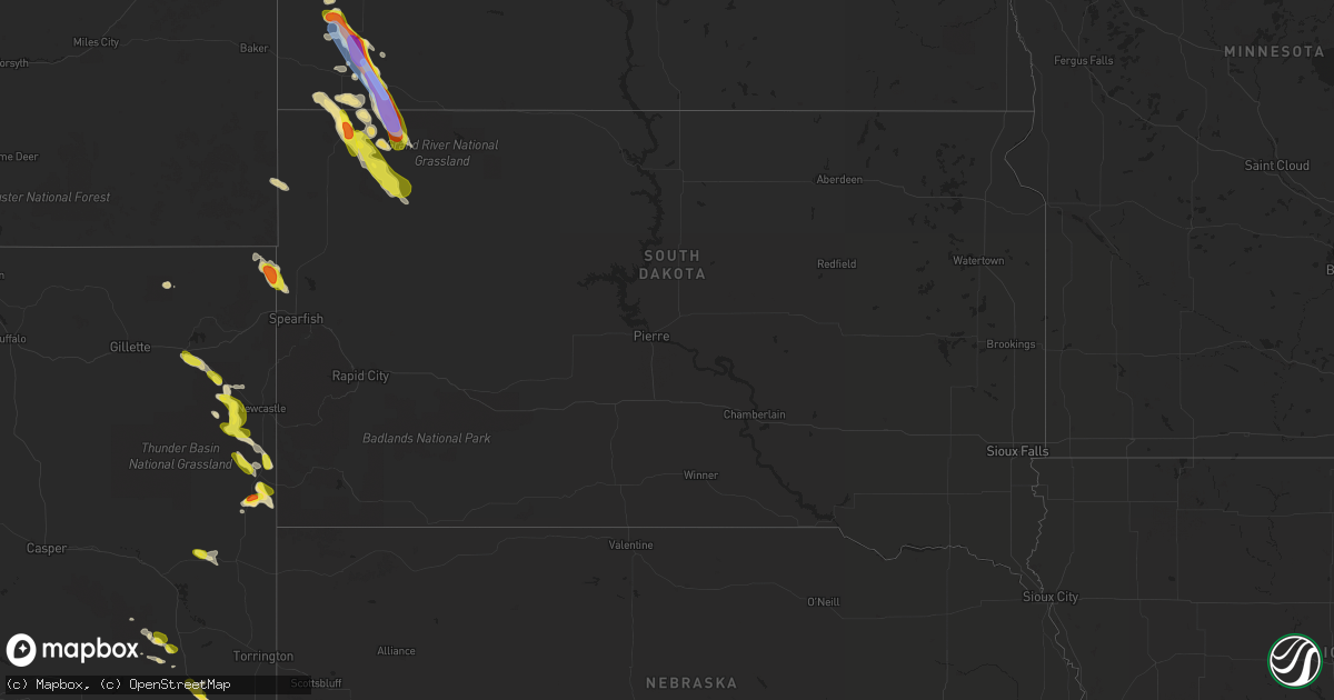 Hail map in South Dakota on August 3, 2019