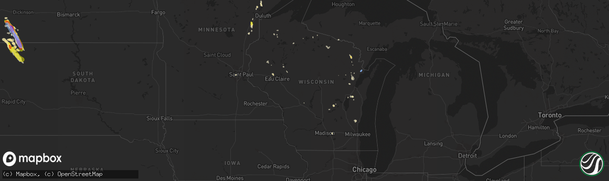 Hail map in Wisconsin on August 3, 2019