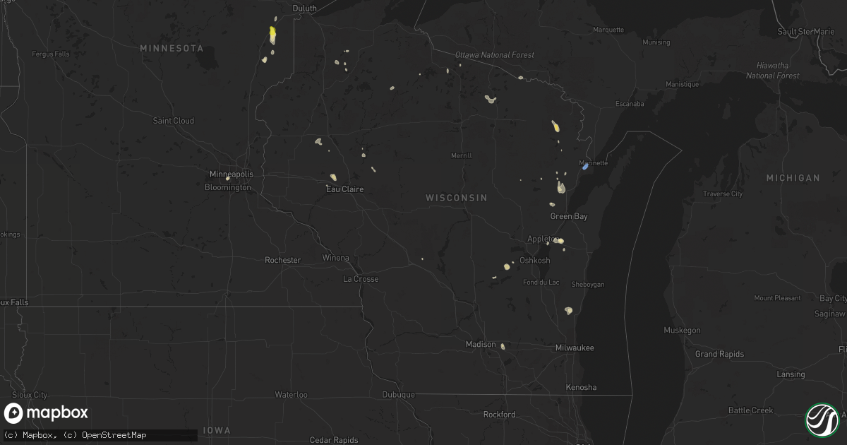 Hail map in Wisconsin on August 3, 2019
