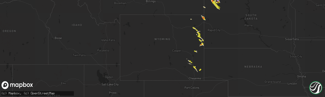 Hail map in Wyoming on August 3, 2019