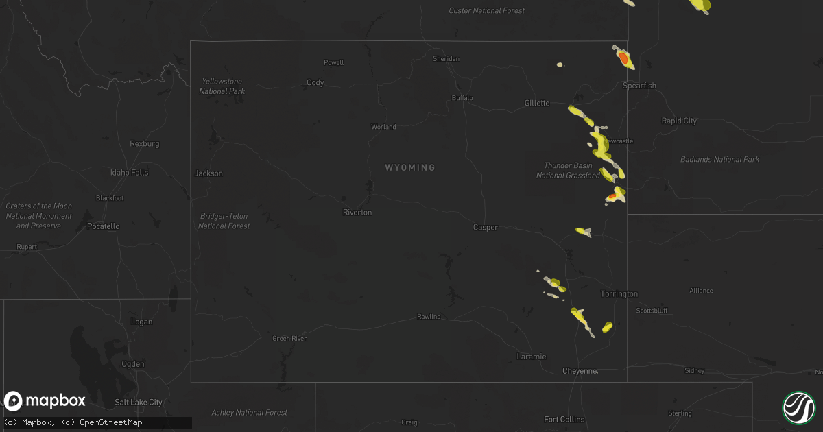 Hail map in Wyoming on August 3, 2019