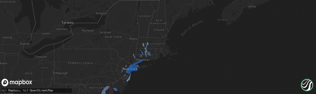 Hail map in Connecticut on August 3, 2020