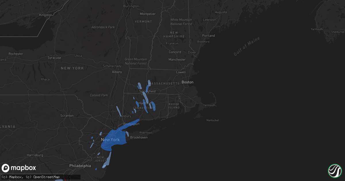 Hail map in Connecticut on August 3, 2020