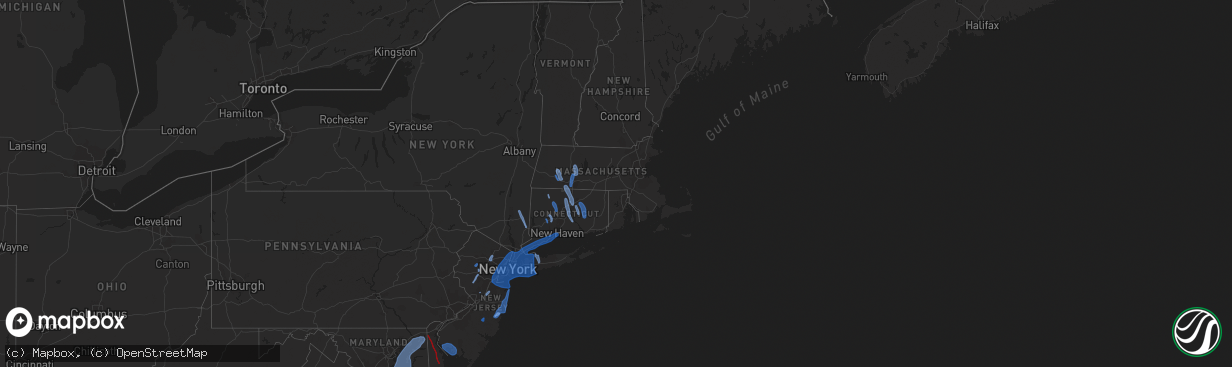 Hail map in Massachusetts on August 3, 2020