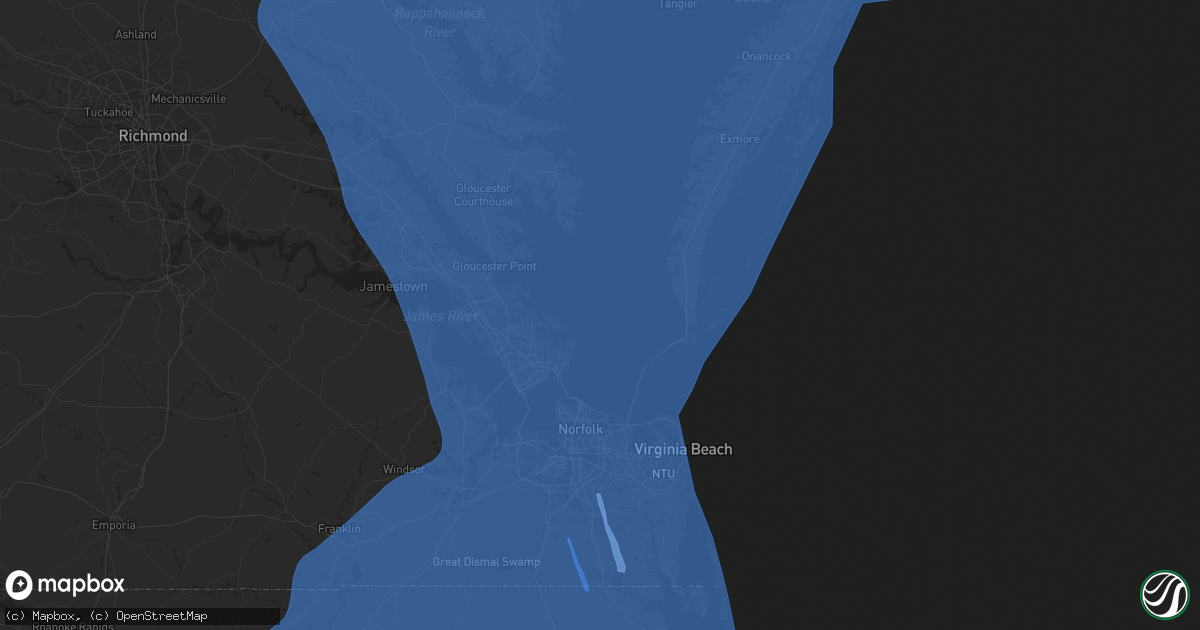 Hail map in Newport News, VA on August 3, 2020