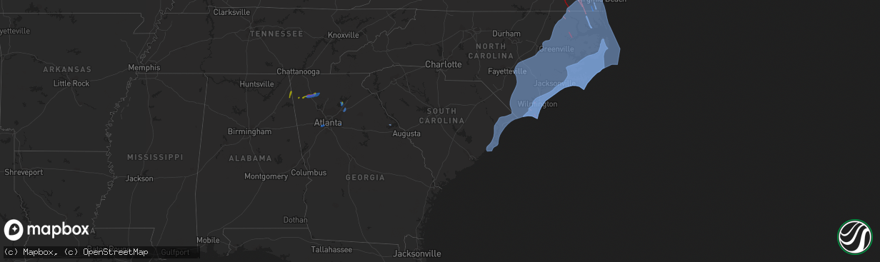 Hail map in South Carolina on August 3, 2020