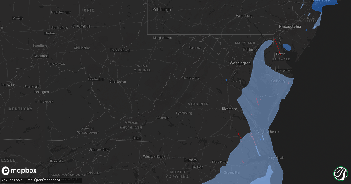 Hail map in Virginia on August 3, 2020