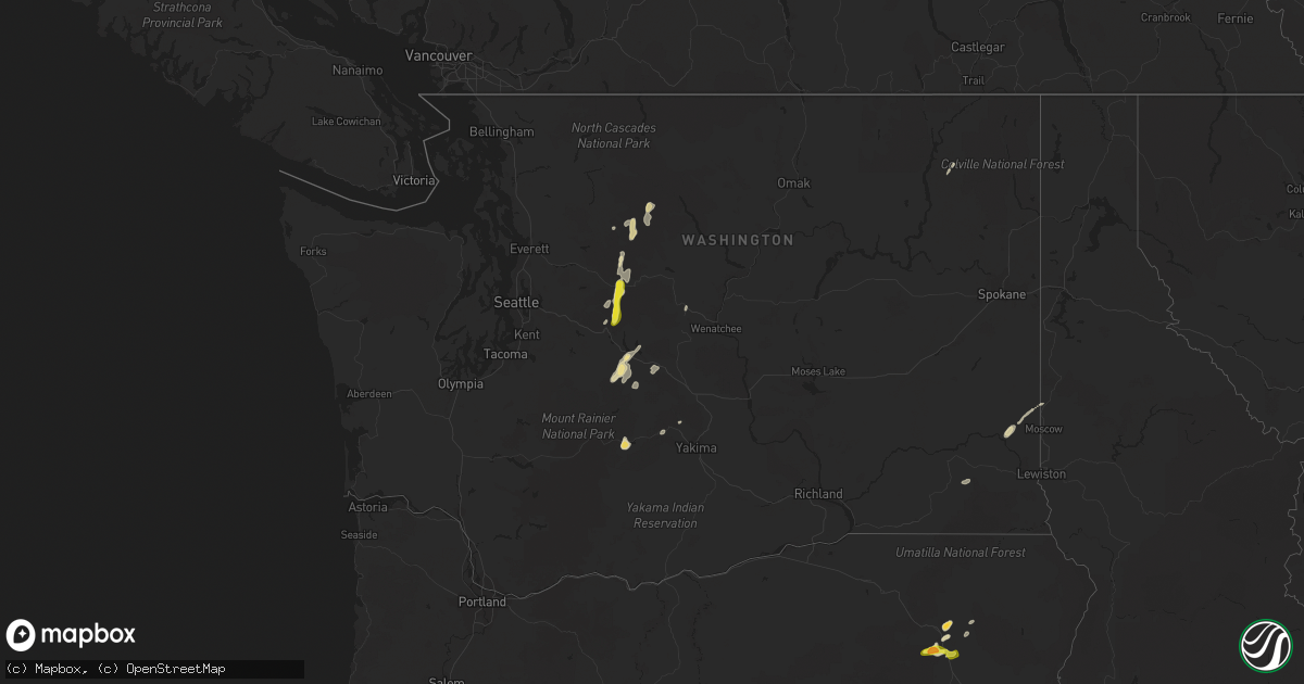 Hail map in Washington on August 3, 2021