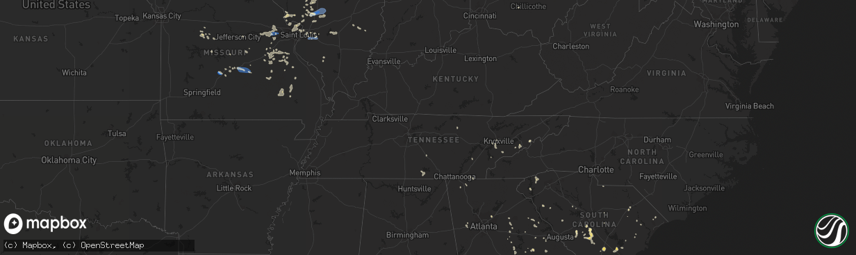 Hail map in Tennessee on August 3, 2022