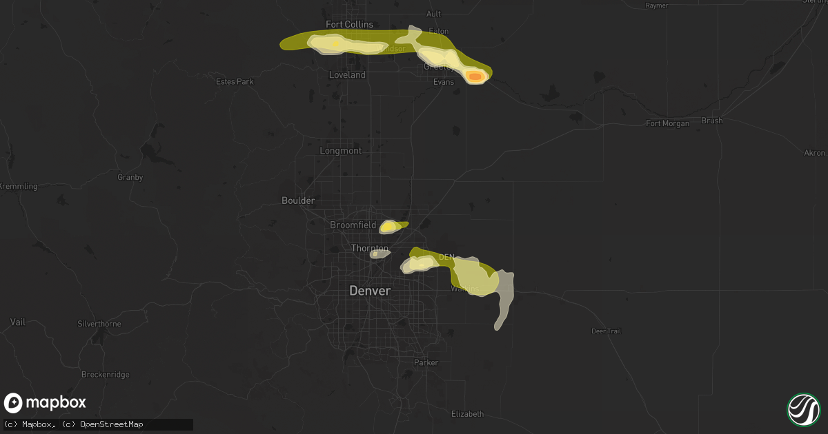 Hail map in Brighton, CO on August 3, 2023