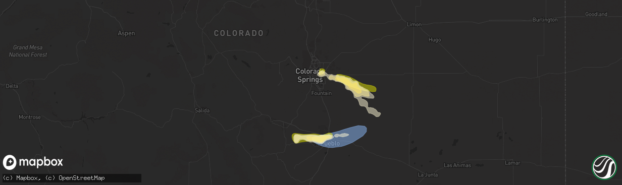 Hail map in Colorado Springs, CO on August 3, 2023