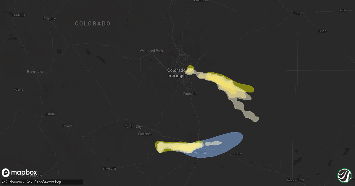 Hail map in Colorado Springs, CO on August 3, 2023