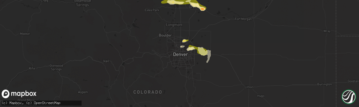 Hail map in Denver, CO on August 3, 2023