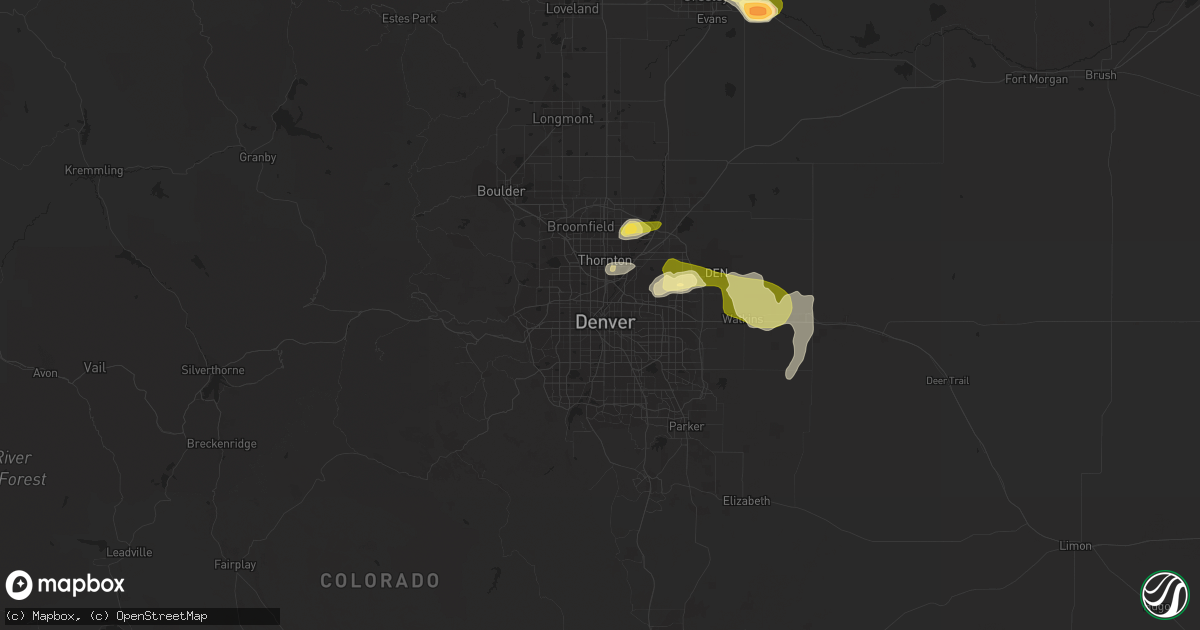 Hail map in Denver, CO on August 3, 2023