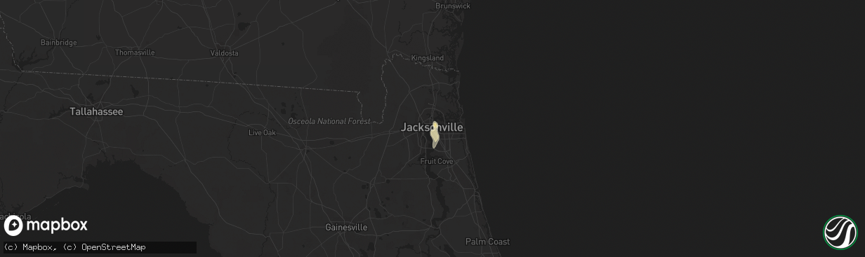 Hail map in Jacksonville, FL on August 3, 2023