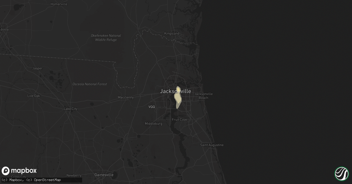 Hail map in Jacksonville, FL on August 3, 2023