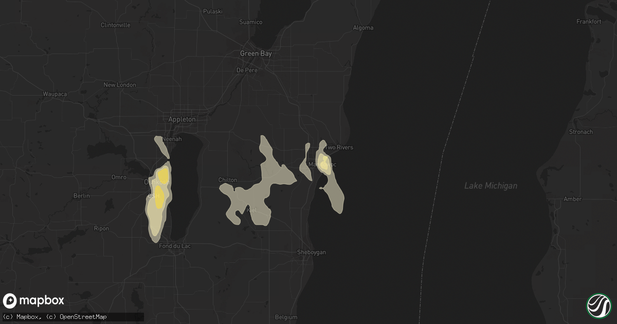 Hail map in Manitowoc, WI on August 3, 2023
