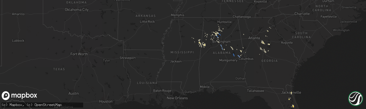 Hail map in Mississippi on August 3, 2023