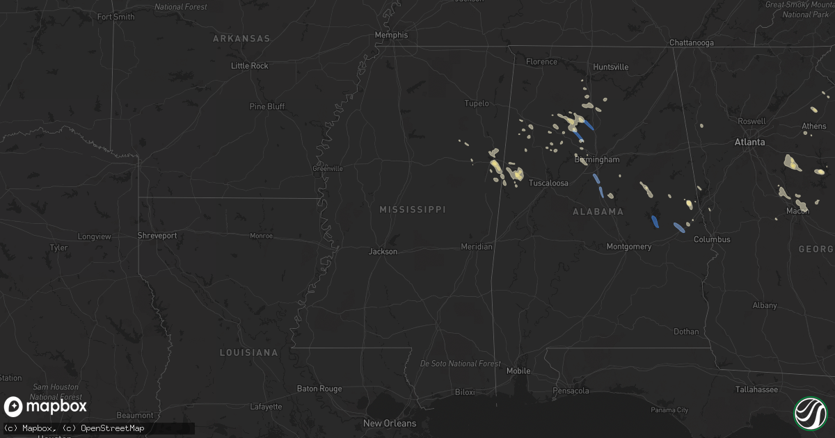 Hail map in Mississippi on August 3, 2023