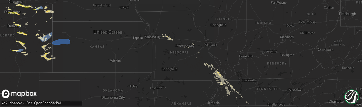 Hail map in Missouri on August 3, 2023