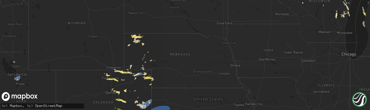 Hail map in Nebraska on August 3, 2023
